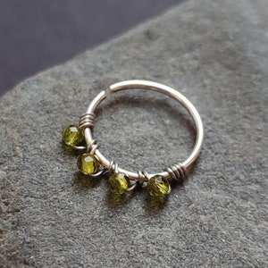 Peridot Cartilage Hoop, Sterling Silver Wire Wrapped Gemstone Piercing Ring for Helix, Daith, Tragus or Conch