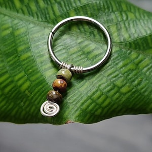 Spiral Charm Helix Ring, Handmade Lotus Beaded Body Piercing Jewelry, Dainty Colorful Cartilage, Tragus or Nipple Hoop