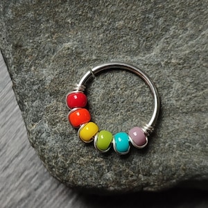 Rainbow Conch Ring, 316 Surgical Steel Wire Wrapped Daith or Nostril Piercing