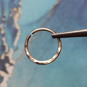Gold Filled Septum Ring with Hammered Texture, Unique Handmade Body Jewelry, 18g Piercing Hoop image 5