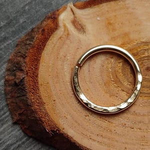 16g Hammered Gold Filled Septum Ring or Cartilage, Daith or Helix Piercing Hoop, Unique Handmade Body Jewelry