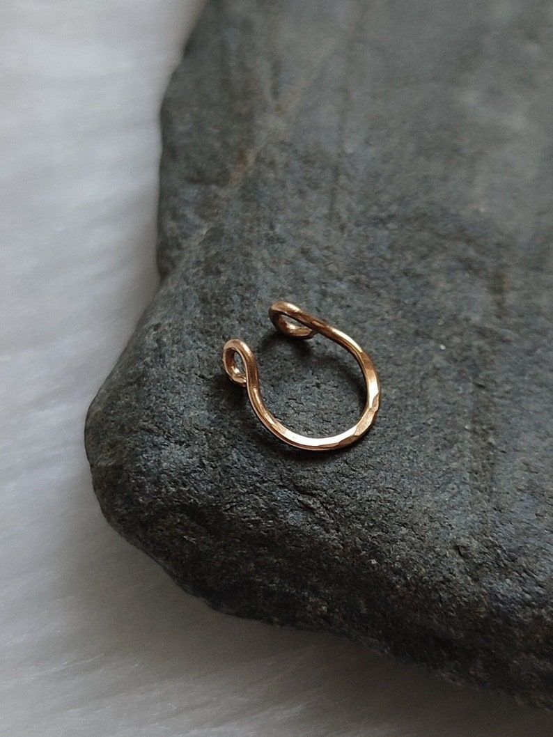 Fake Septum Cuff, Textured 14k Gold Filled, Handmade Clip On Body Jewelry, Dainty Nose Cuff image 5