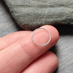 Extra Thin Silver Nose Ring, 22g Recycled Silver Body Jewelry, Seamless Sleeper Hoops, Argentium Earrings image 2