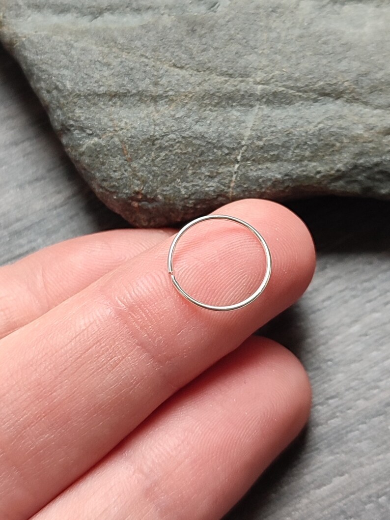 Extra Thin Silver Nose Ring, 22g Recycled Silver Body Jewelry, Seamless Sleeper Hoops, Argentium Earrings image 2