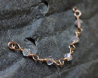 Crystal Industrial Chain in 14k gold filled, Rainbow Double Nostril Chain, Romantic Alternative Wedding Piercing Jewelry