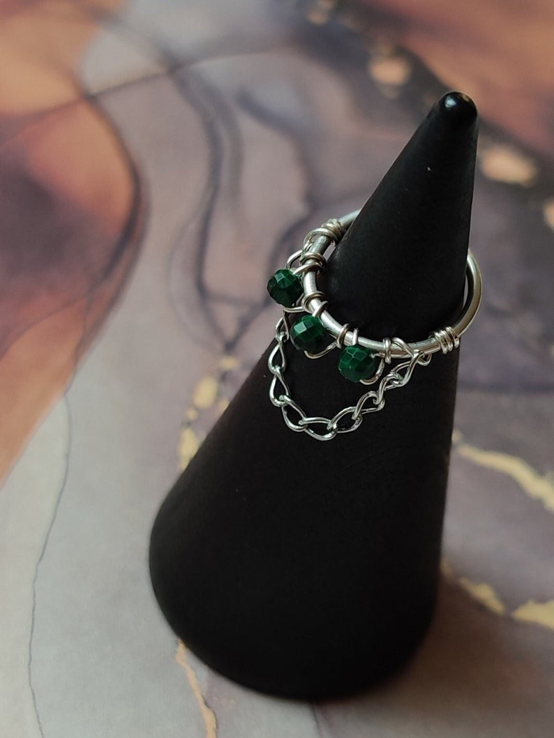 Malachite Chain Hoop, Handmade Piercing Ring for Tragus, Helix, Septum or Nose, 925 Sterling Silver, Surgical Steel or Gold Filled image 2