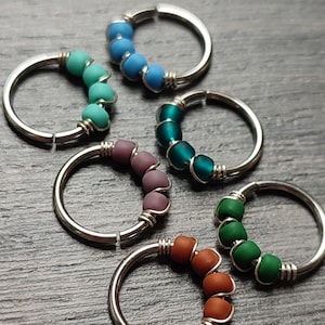 Neusring met glaskralen, 316 chirurgisch staal boho septum, neusgat, helix- of traguspiercing, hippie septum-sieraden