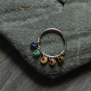 Earth Tones Piercing Ring, 316 Surgical Steel Wire Wrapped Cartilage or Septum Piercing, Handmade Boho Body Jewelry