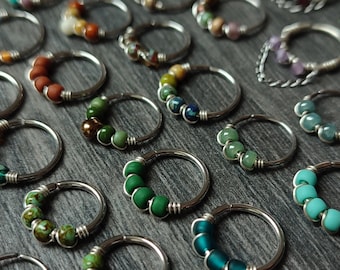 NEW SAMPLE SALE - Unique Piercing Rings with Glass Beads, Chains and Gemstones, Prototype Handmade Body Jewelry