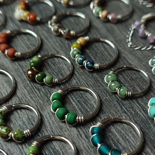 NEW SAMPLE SALE - Unique Piercing Rings with Glass Beads, Chains and Gemstones, Prototype Handmade Body Jewelry