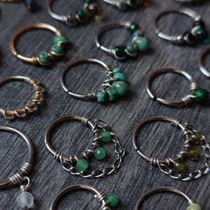 READY TO SHIP - Piercing Rings with Glass Beads, Chains and Gemstones, Prototype Sample Sale