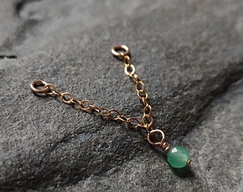Gemstone Industrial Piercing Chain in 14k Gold Filled, Alternative Conch or Helix Jewelry, Gothic Gift