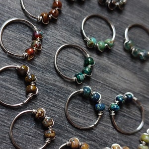 Nose Ring with Glass Beads, Surgical Steel Boho Septum, Nostril, Helix or Conch Piercing, Colorful Handmade Hippie Jewelry