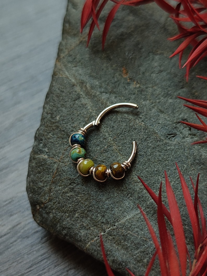 Septum Clicker in Boho Earth Tones, 316 Surgical Steel Hinged Cartilage Piercing Jewelry, Unique Body Jewelry image 4