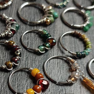 READY TO SHIP - Piercing Rings with Glass Beads and Gemstones, Unique Handmade Body Jewelry