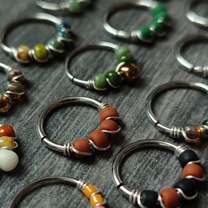 READY TO SHIP - Piercing Rings with Glass Beads, Chains and Gemstones, Unique Handmade Body Jewelry