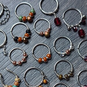 READY TO SHIP - Handmade Unique Piercing Rings with Glass Beads, Chains and Gemstones, Prototype Sample Sale