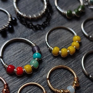 READY TO SHIP - Unique Piercing Rings with Glass Beads, Chains and Gemstones, Prototype Sample Sale