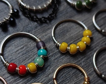 READY TO SHIP - Unique Piercing Rings with Glass Beads, Chains and Gemstones, Prototype Sample Sale