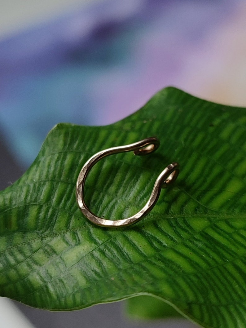 Fake Septum Cuff, Textured 14k Gold Filled, Handmade Clip On Body Jewelry, Dainty Nose Cuff image 1