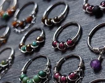 READY TO SHIP - Handmade Unique Piercing Rings with Glass Beads, Chains and Gemstones, Prototype Sample Sale