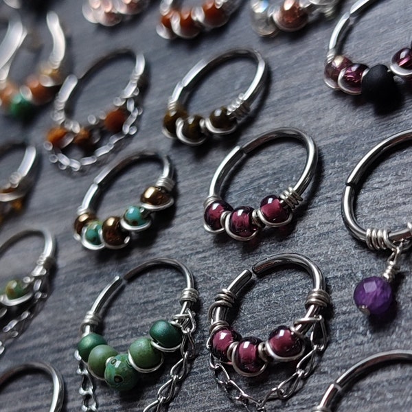 READY TO SHIP - Handmade Unique Piercing Rings with Glass Beads, Chains and Gemstones, Prototype Sample Sale