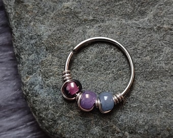 Bisexual Pride Piercing Ring, 316 Surgical Steel Cartilage or Septum Piercing Jewelry, Handmade LGBTQ+ Letterbox Gift