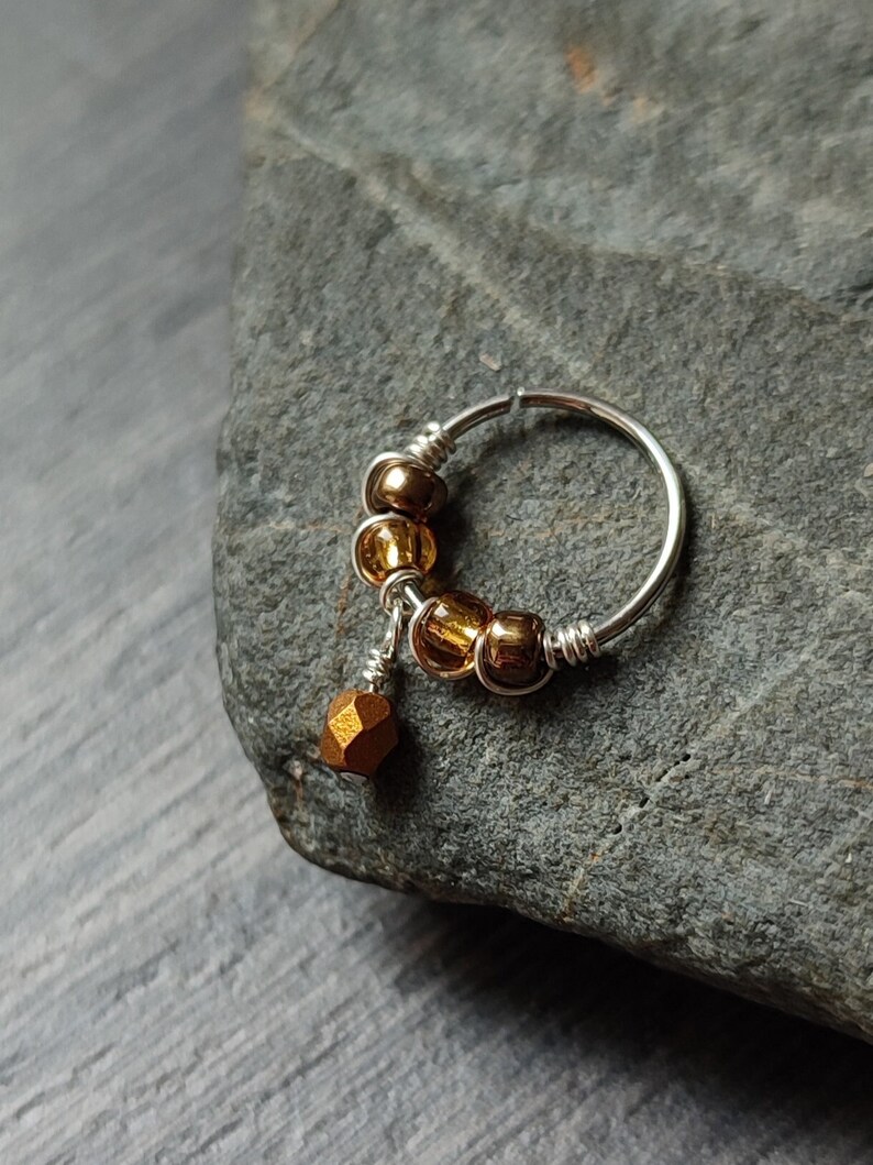 Boho Dangle Helix Hoop, Handmade Piercing Jewelry with Glass Beads, Sterling Silver, Gold Filled or Surgical Steel image 1