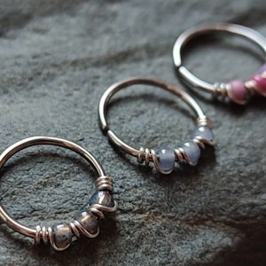 Snug Nose Ring, 316 Surgical Steel Hoop with Glass Beads for Cartilage, Helix or Tragus, Colorful Minimalist Body Jewelry