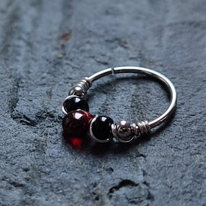 Blood Red Teardrop Helix Ring, 316 Surgical Steel Cartilage or Nose Piercing, Handmade Gothic Dark Academia Jewelry