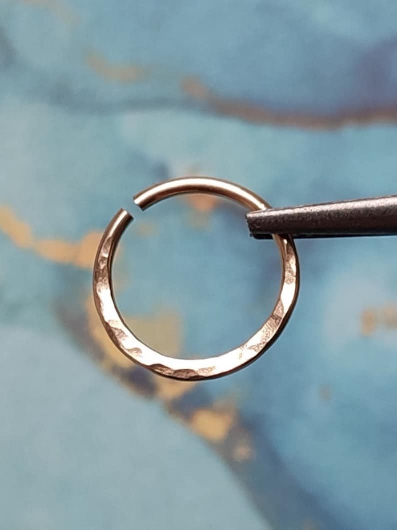 Gold Filled Septum Ring with Hammered Texture, Unique Handmade Body Jewelry, 18g Piercing Hoop image 4