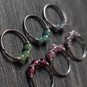 Nose Ring with Glass Beads, Cute Helix or Conch Piercing Hoop, Surgical Steel Handmade Personalized Jewelry