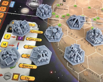 NIEUW v2 Standard Project Cities - 3D-textuurtegelset voor Terraforming Mars (8 ontwerpen in hars of PLA-plastic)