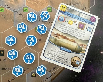 Prelude 2 - Neptunian Power Consultants Hydroelectric Marker Token Set (10 Tokens) for Terraforming Mars