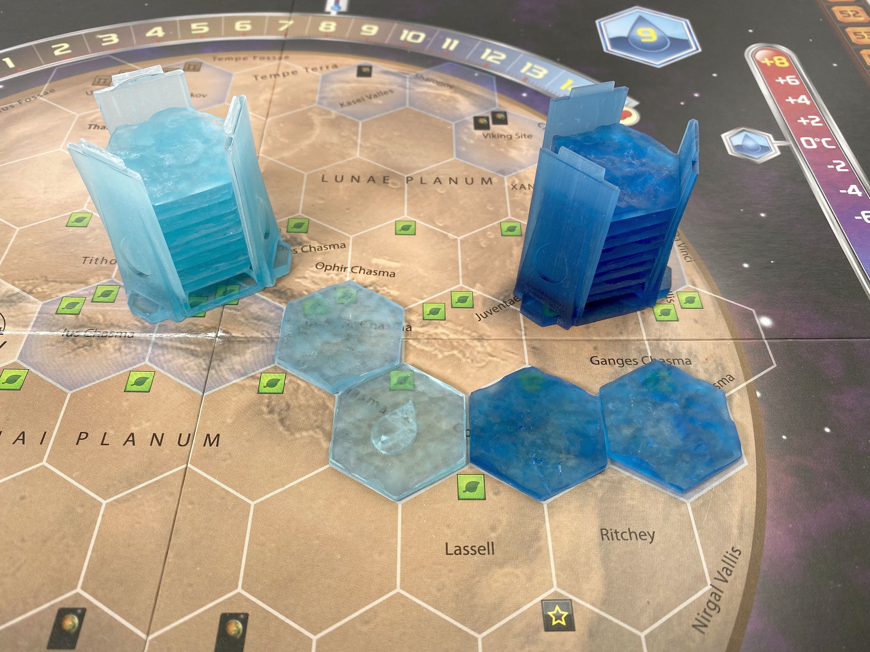 Ocean 9 or 11 Tiles Transparent Resin Ocean Tiles and Holder for Terraforming Mars Upgrade