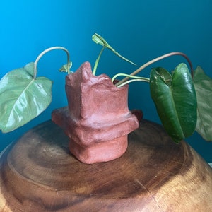 4”  handmade red clay backbone planter w drainage hole