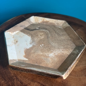 gold edged “agateware” handmade hexagon ceramic catch-all plate