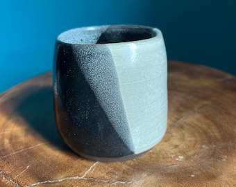 black & white handthrown ceramic tumblr cup