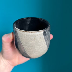 black & white handthrown ceramic tumblr cup