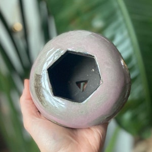 4” indoor ceramic planter - black and pink hexagon design w drainage