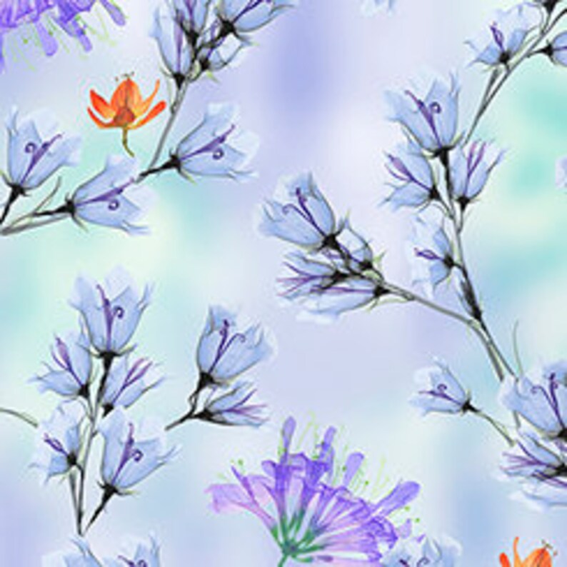 Belle Watercolor Floral Cotton Fabric by Quilting Treasures Large Periwinkle