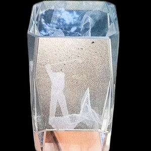 Paperweight 3D Laser Etched Crystal 3&quot;x 2&quot; Cube Golf Ball Fairway Male Golfer