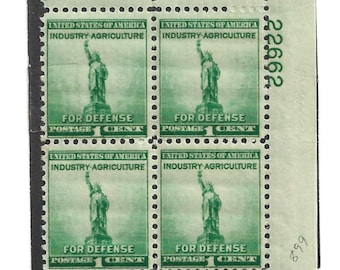 1940 US Postage Plate Block #899-901 1c-3c National Defense Issue MNHOG