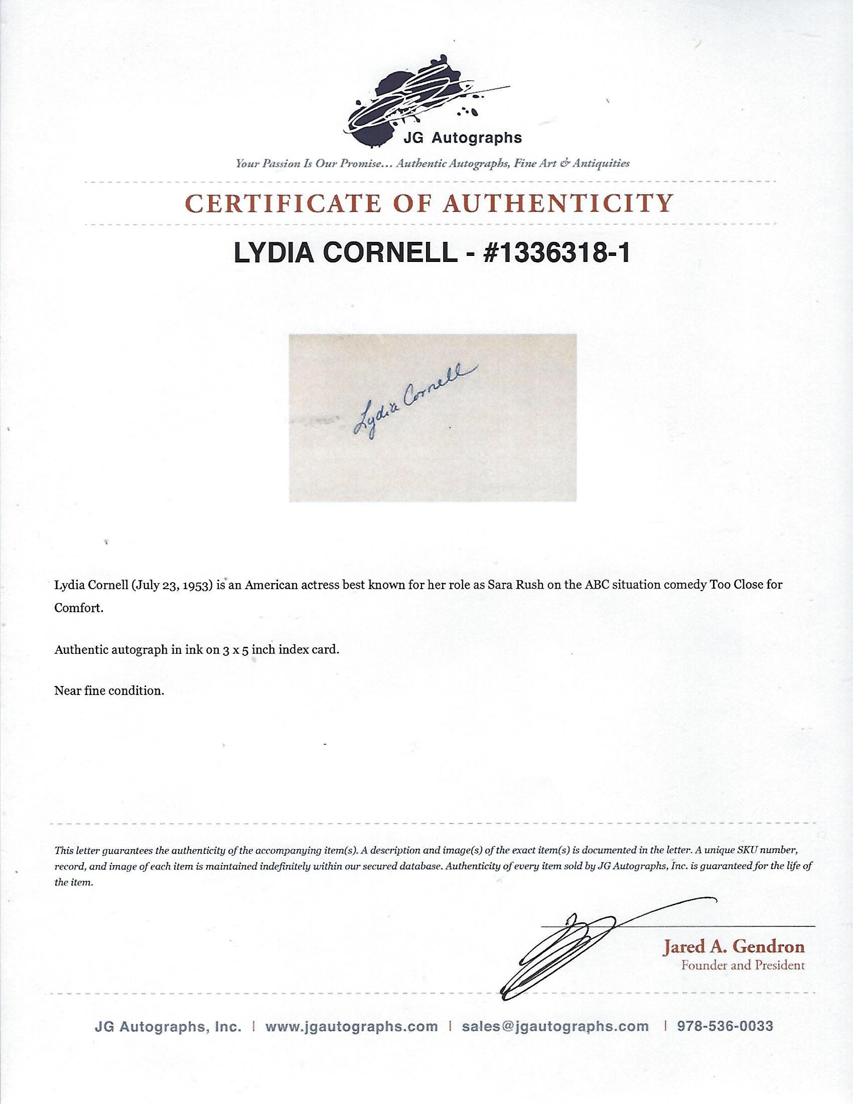 Lydia Cornell CARD Signed AUTOGRAPHED COA Too Close for Comfort 