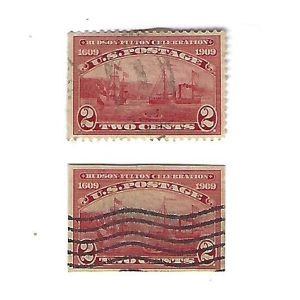 1909 Hudson-Fulton Issue #372-73 – Complete Set of 2 Stamps Perf.12 and Imperf. Used NH