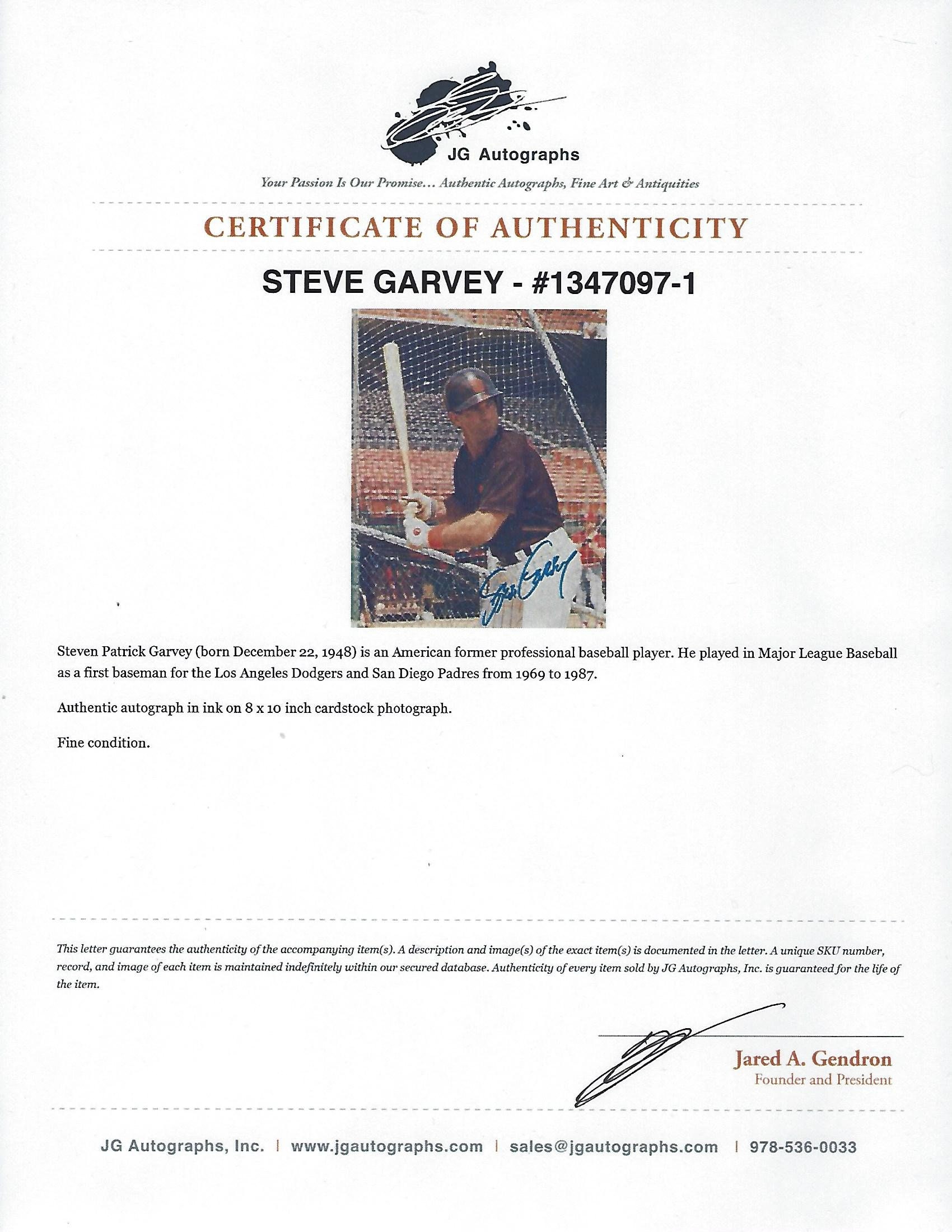 Autographed San Diego Padres Steve Garvey Fanatics Authentic 8