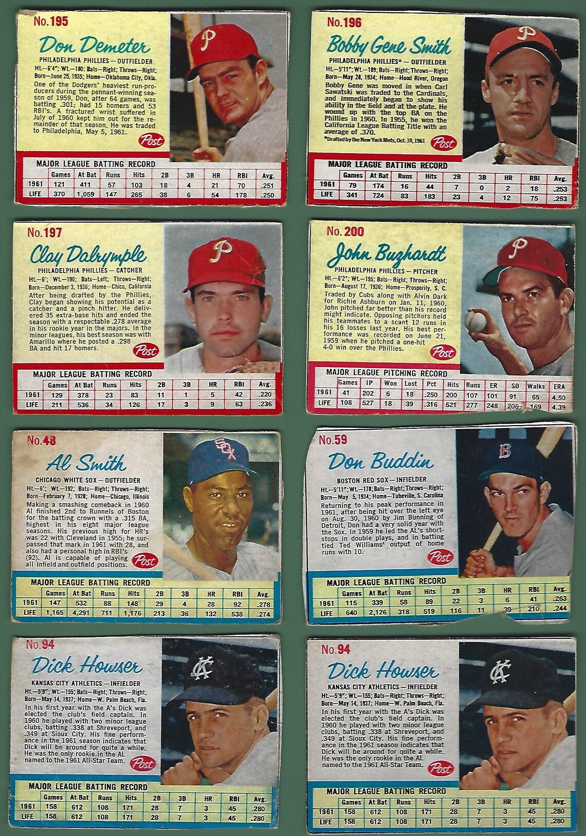 1962 Post Cereal Baseball Box Cards Hand Cut Pick Your Card Etsy