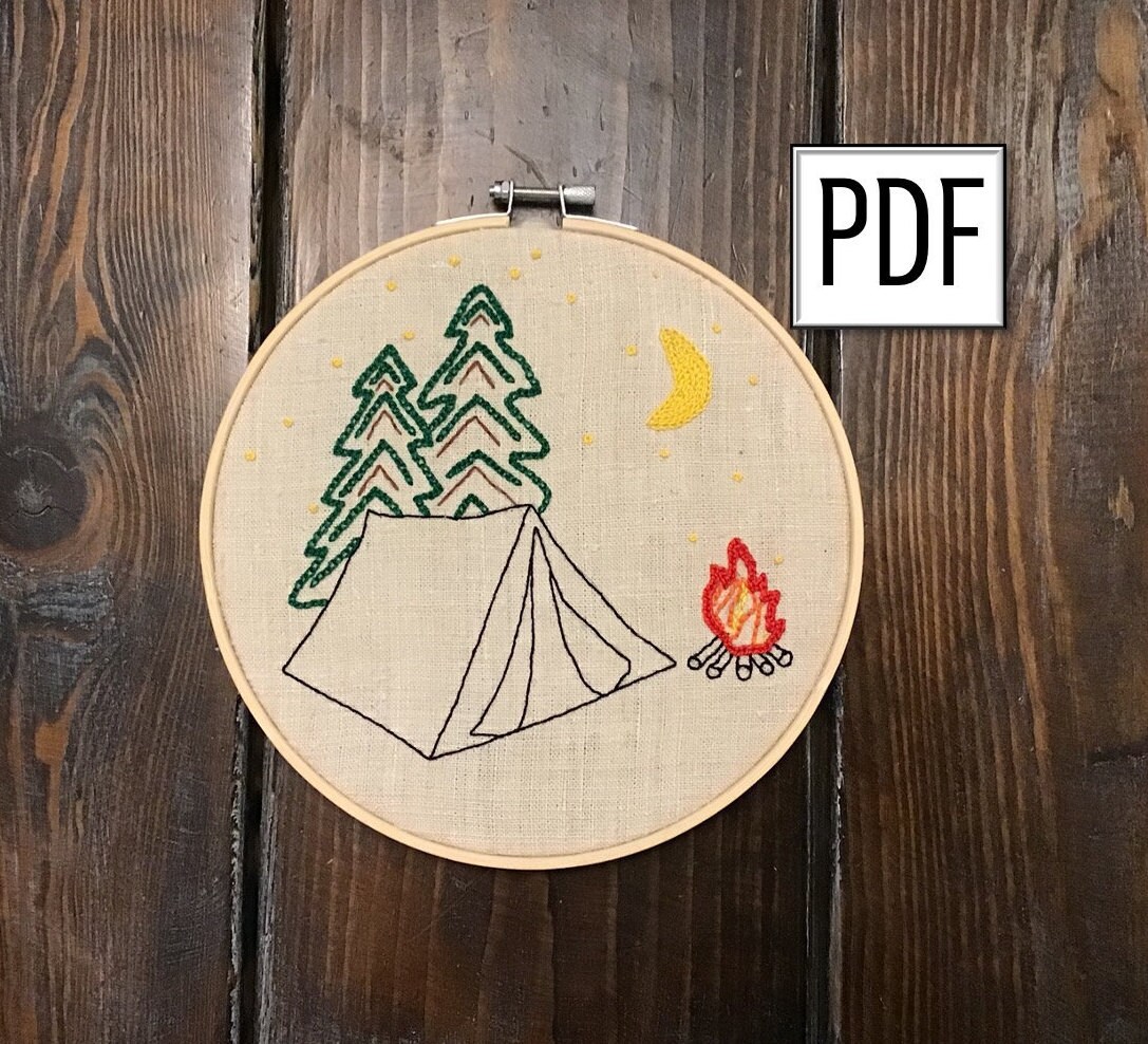 Camping pdf embroidery pattern hoop art digital download  etsy new zealand Camping pdf embroidery pattern hoop art digital download  etsy new zealand