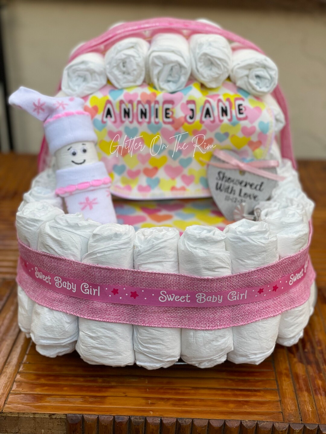 Decorated Baby Diaper cake Gender Reveal or Baby Shower