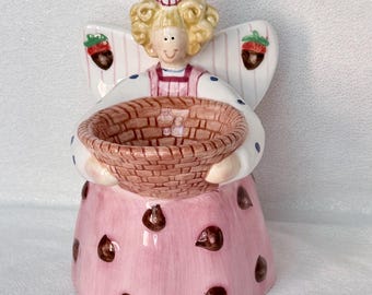 Calentador de cera de cerámica con forma de ángel de Debra Jordan Bryan, quemador de cera con diseño de fresa y chocolate para velas pequeñas.